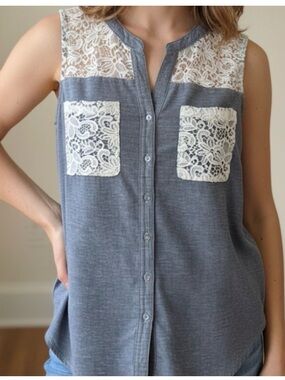 CAFFE MARRAKESH Sleeveless Top, Women’s L, Gray White